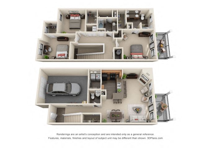 Floor plan for 3 beds, 2.5 baths, 1752 sqft